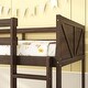 preview thumbnail 5 of 21, Low Twin Over Twin Size Bed Floor Bunk Bed with Panelled Headboard Footboard, Ladder and Guardrails, Solid Rubber Wood Frame