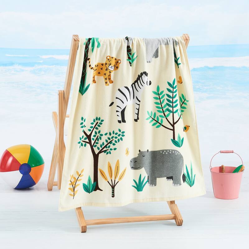 Linery & Co. 100% Cotton Printed Beach Towel for Kids, 30" x 60"