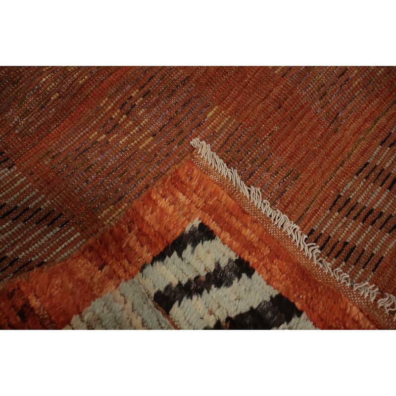 Hand Knotted Oriental 100% Wool Carpet Modern Tribal Oranges & Rust Moroccan Area Rug - 9' 9'' X 6' 10''