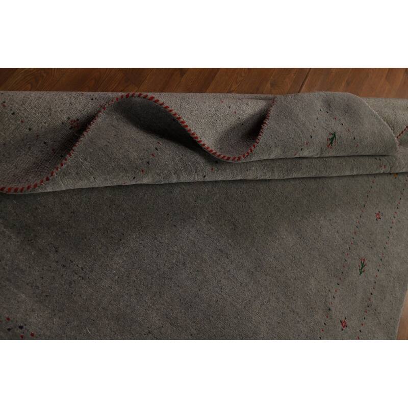 Gray Gabbeh Oriental Area Rug Hand-Knotted Wool Carpet - 5'5" x 7'8"