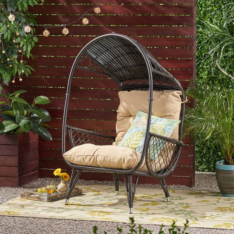 Malia Outdoor Cushioned Wicker Basket Chair by Christopher Knight Home - Brown + Tan Cushion