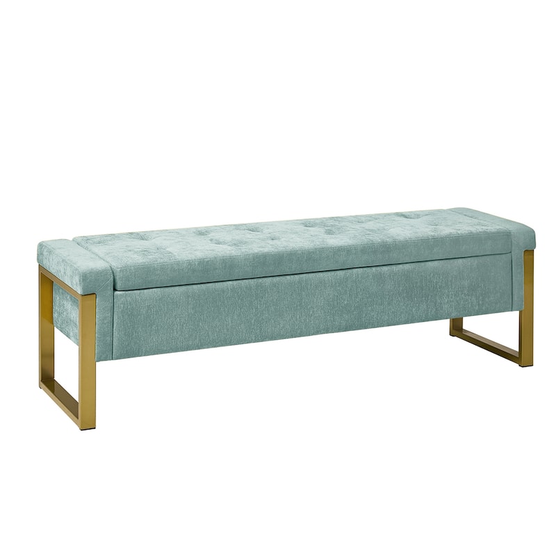 Alina Modern Upholstered Flip Top Storage Bench with Metal Legs by HULALA HOME