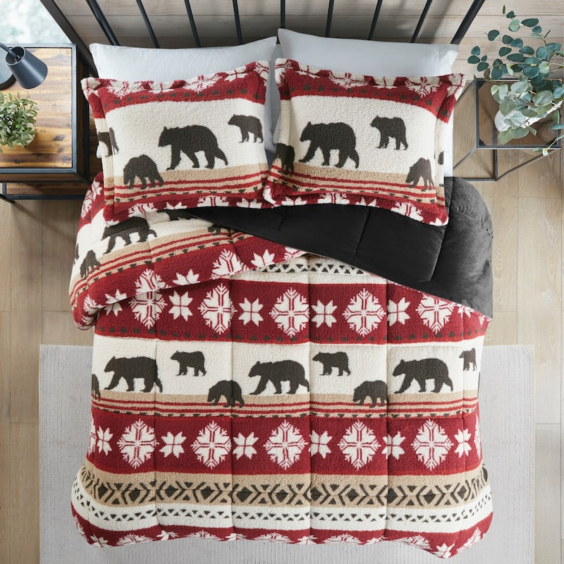 Woolrich Tunbridge Red/Black Print Sherpa Comforter Set