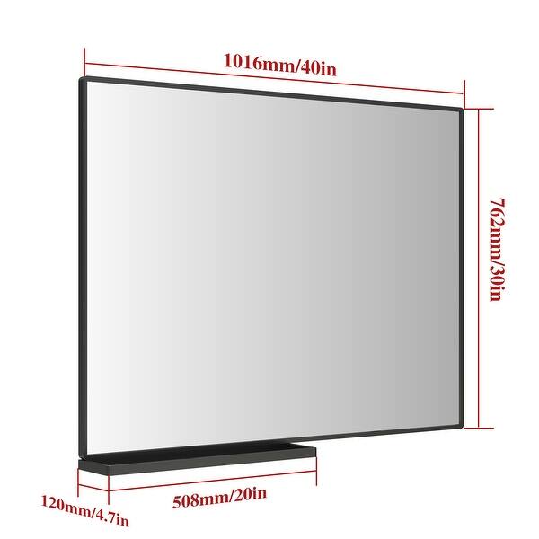 JASIWAY 40x30 Inch Rectangular Black Bathroom Mirror With Storage Rack ...