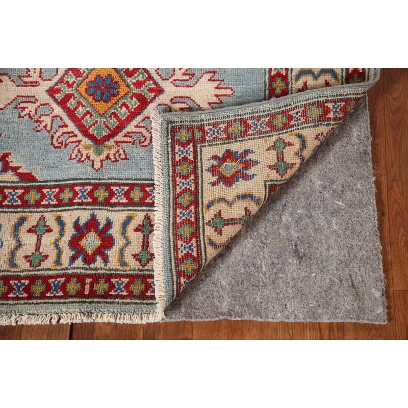 Light Blue Geometric Kazak Oriental Accent Rug Handmade Wool Carpet - 3'3"x 5'1"