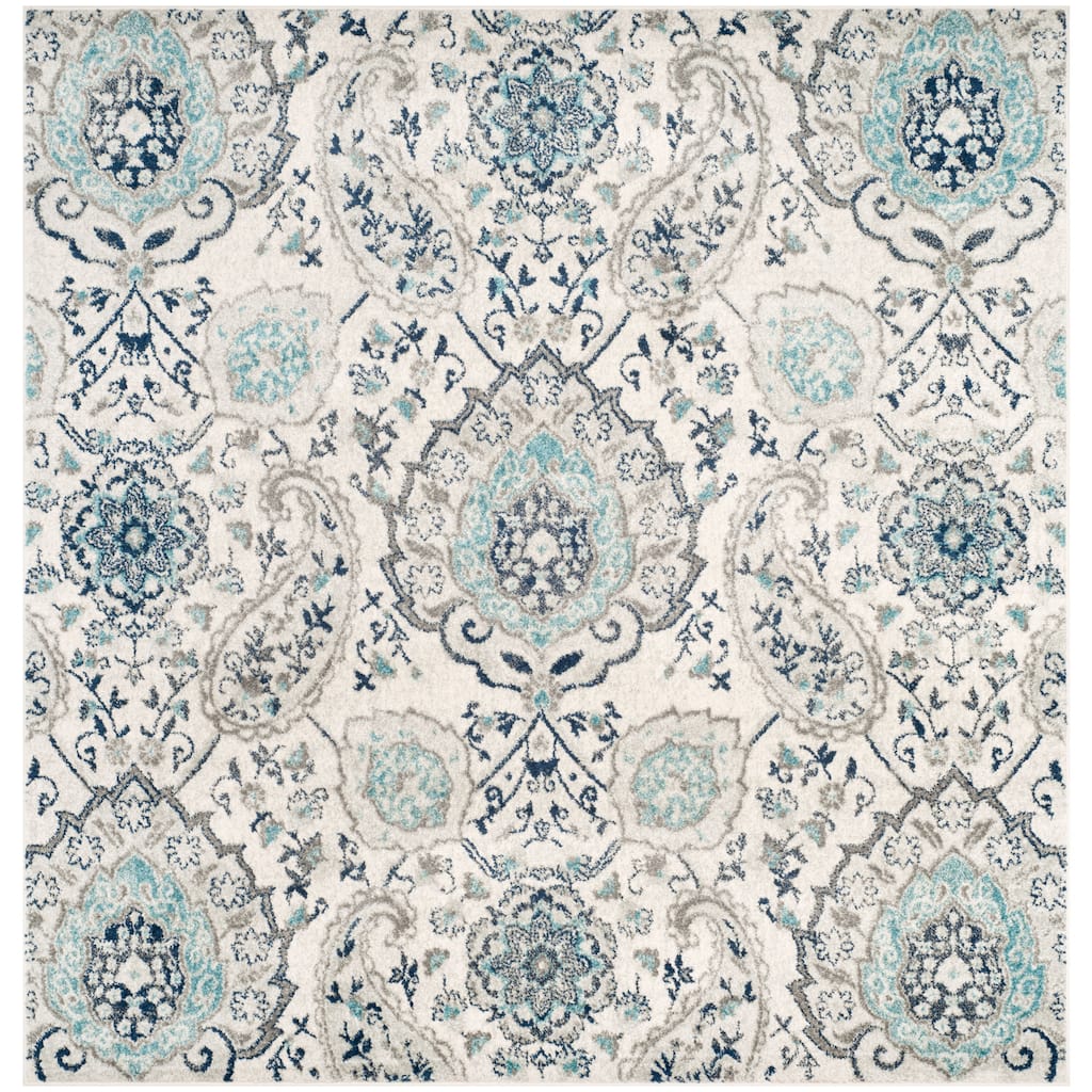 SAFAVIEH Madison Belle Boho Glam Paisley Pattern Area Rug - Cream/Light Grey - 5'3" Square