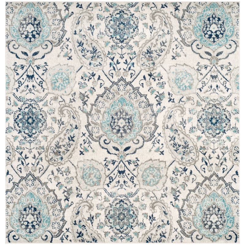 SAFAVIEH Madison Belle Boho Glam Paisley Pattern Area Rug - 6'7" Square - Cream/Light Grey