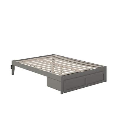 Full Bed with Foot Drawer & USB Charger - Grey Finish, Slat Kit Included