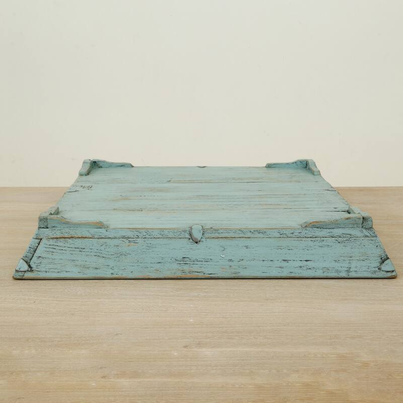 Artissance 28" Reclaimed Wood Tray With Weathered Soft Aqua Wash