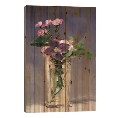 Ragged Robins and Clematis Print On Wood by Edouard Manet - Multi-Color