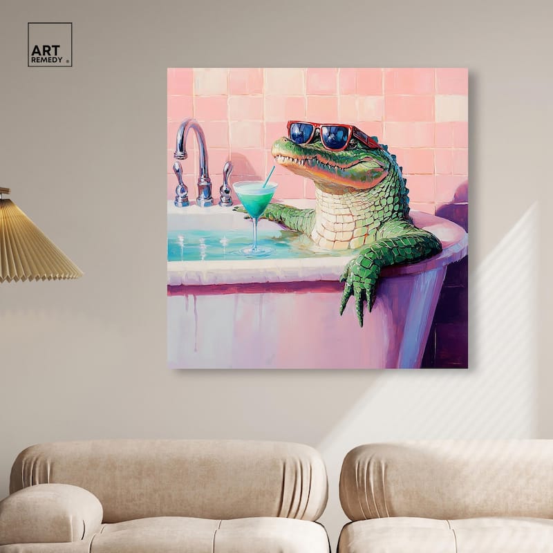 Cocktail Croc II Canvas by Art Remedy, Gallery Wrapped