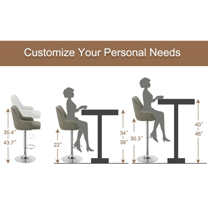 VECELO Set of 2 Adjustable Height Barstool with Footrest and Back Upholstered Bar or Counter Height Stool and Parts