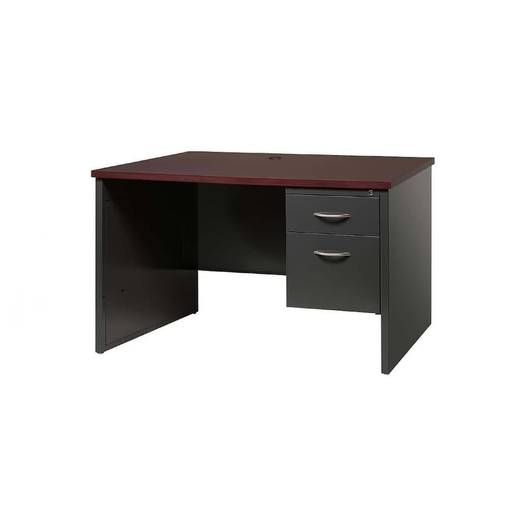 Hirsh Executive Office Modular Right-Hand Single Pedestal File Office Desk, 30" D x 48" W, Charcoal / Mahogany