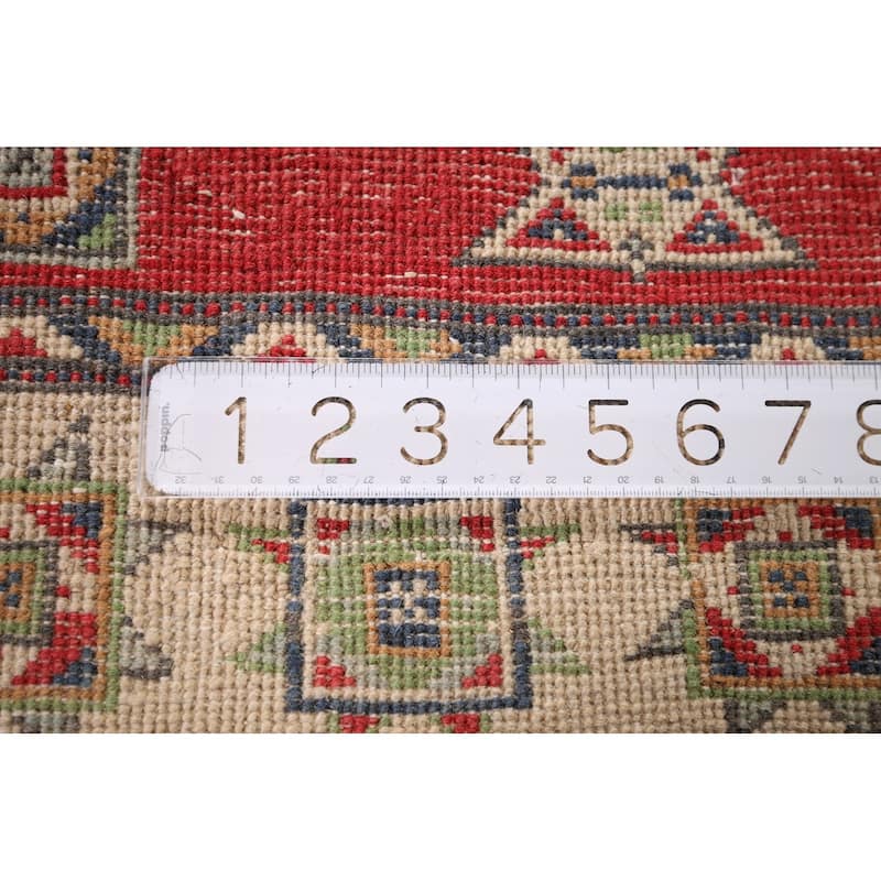 Geometric Red Kazak Accent Rug Hand-Knotted Bedroom Wool Carpet - 3'10" x 5'10"