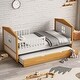 preview thumbnail 2 of 7, White+Walnut Twin Size Wood House Shape Bed with Trundle Wooden Bed for Girls Boys Teens