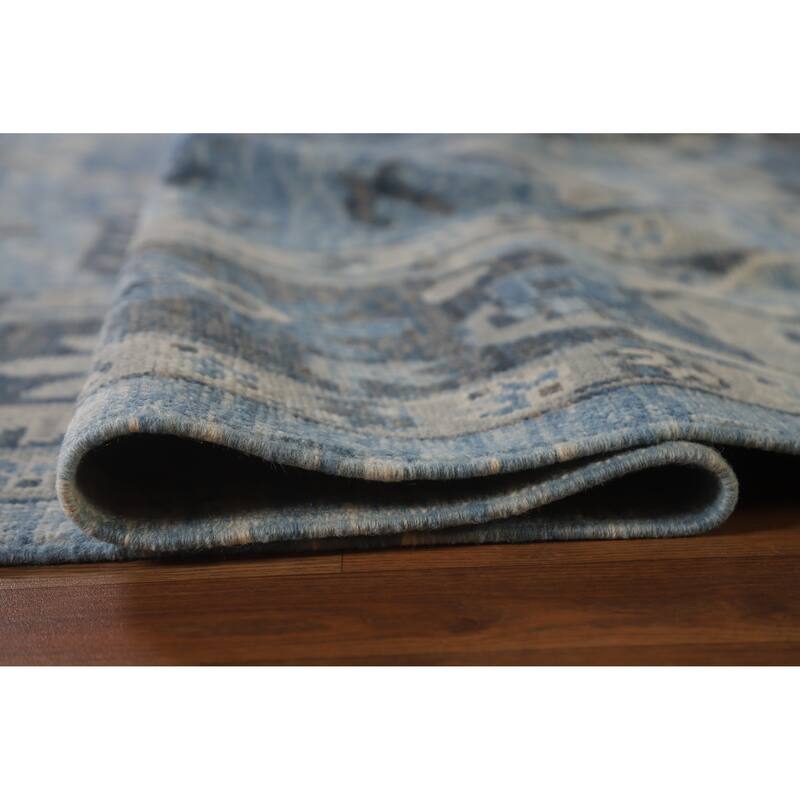 Hand Knotted Oriental 100% Wool Carpet Transitional All-Over Navy Blue & Blues Oushak Area Rug - 11' 1'' X 9' 3''