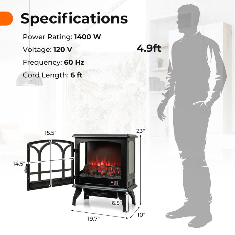 Costway 20'' Freestanding Electric Fireplace Heater Stove W/ Realistic - See Details