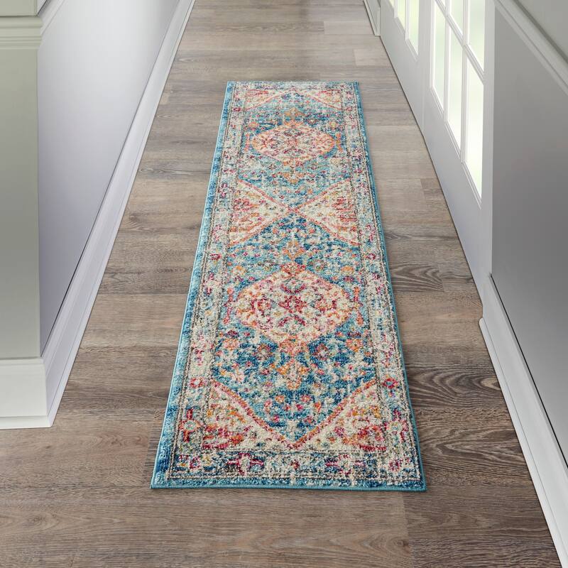 Copper Grove Alsleben Vintage Persian Floral Medallion Area Rug - 2' 2" x 7' 6" - Ivory/Light Blue - Runner/Rectangle