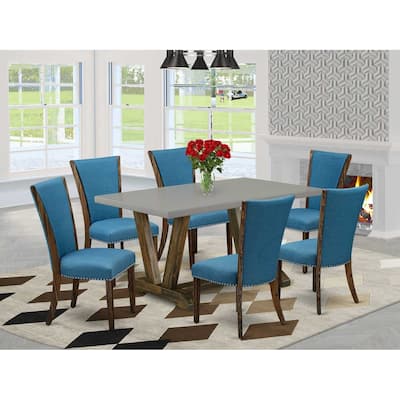 HomeStock 7-Piece Distressed Jacobean Finish Solid Wood Top Dining Table with 6 Parson-Chairs