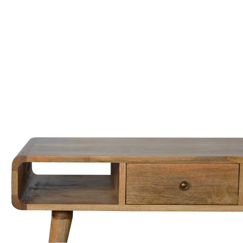 Mid-Century Modern Wood Curved Console Table With Strong Legs