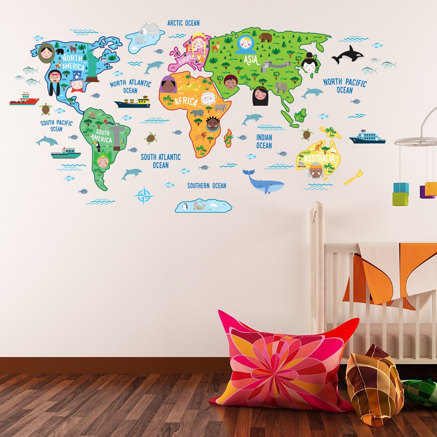 Shop Walplus Colorful World Map Wall Sticker Decal Kids Nursery Decor Decal Overstock 31768846