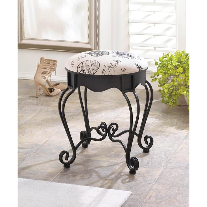 20.5" Black and Ivory White Royal Paris Stool