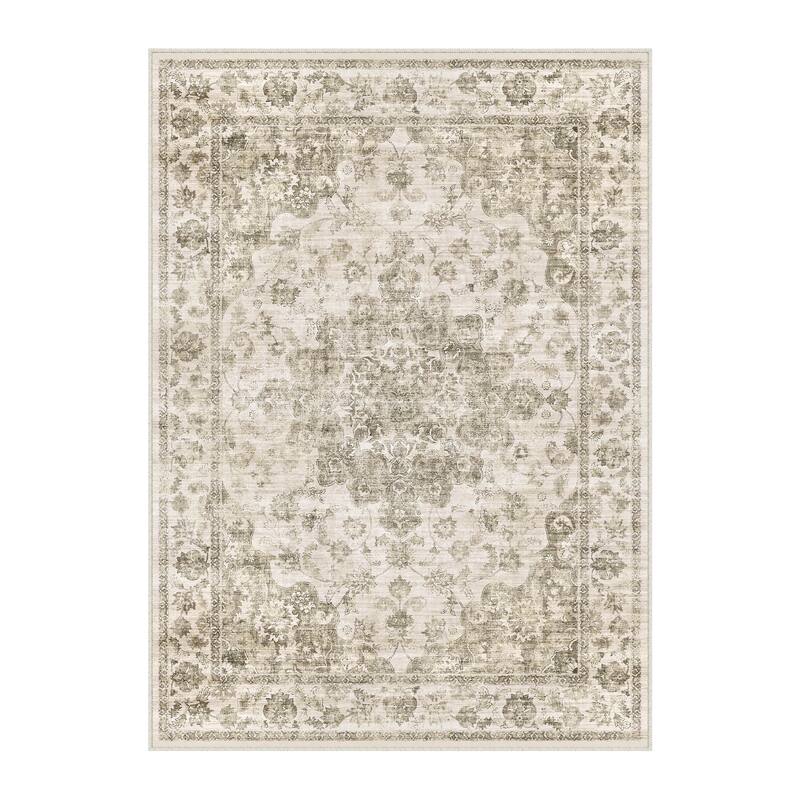 HomeRoots Floral Medallion Traditional Rectangle Area Rug