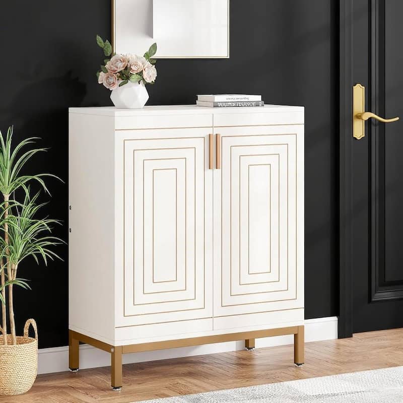 Black MDF Shoe Cabinet with 6 Shelves and Large Countertop Steel Frame for Entryway Storage - 31.49”L x 14.96”W x 30.31”H