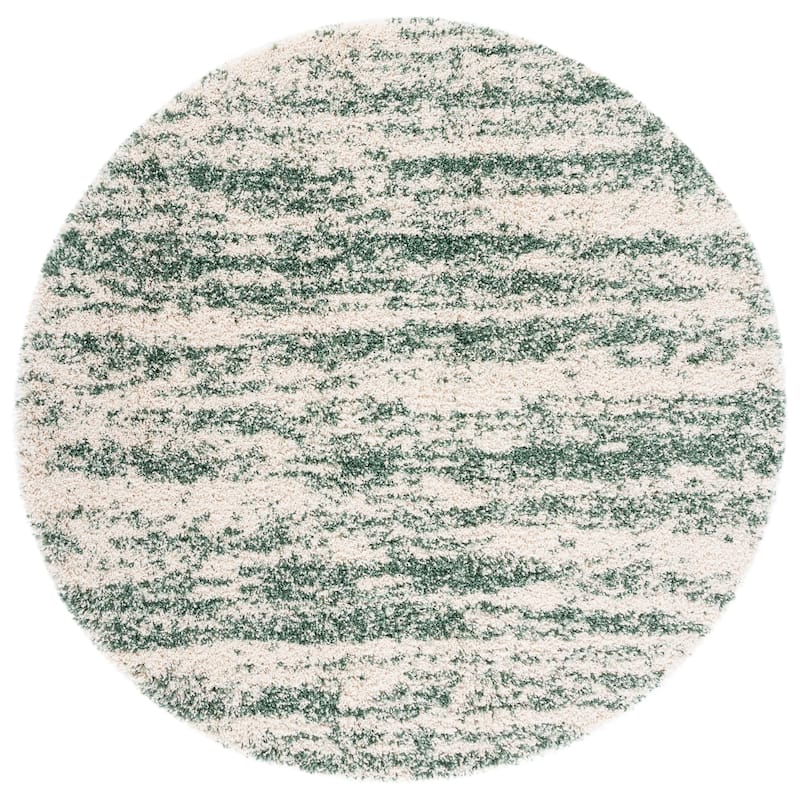 SAFAVIEH Hudson Shag Lulzime Modern Abstract 2-inch Thick Rug - 7' Round - Ivory/Green - Round