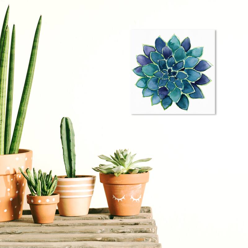 Wynwood Studio Prints Floral and Botanical Succulent Lovers Blue and Turquoise Tropical Wall Art Canvas Print - 12 x 12