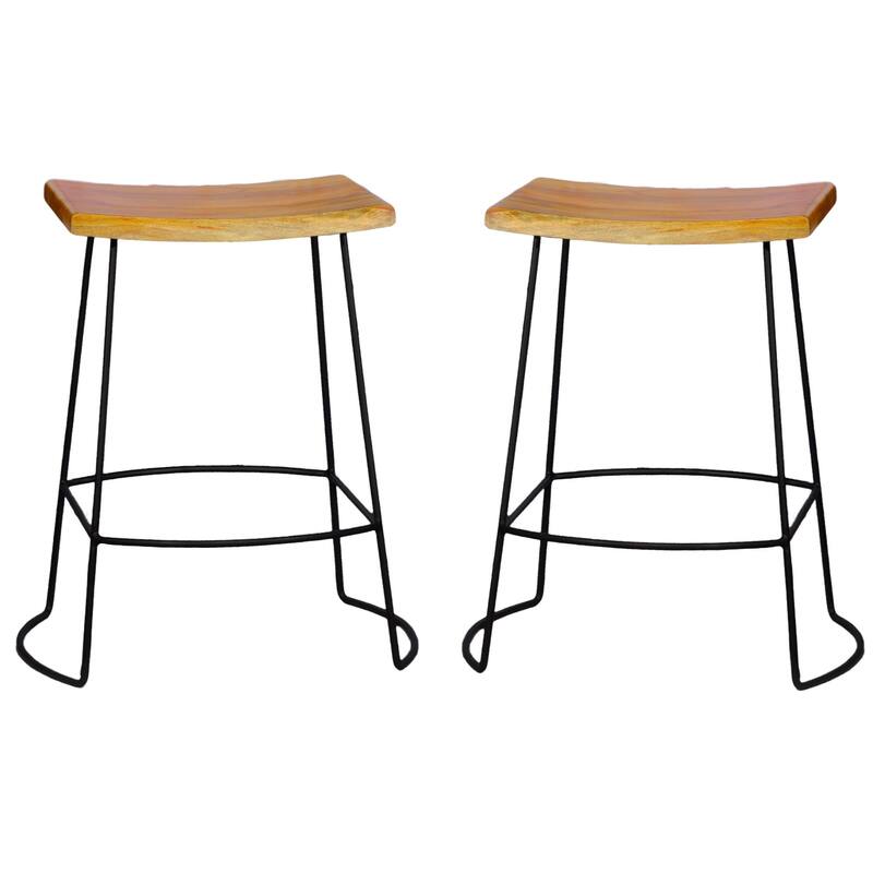 Set of 2 Brown and Black Saddle Seat Counter Stools 25"