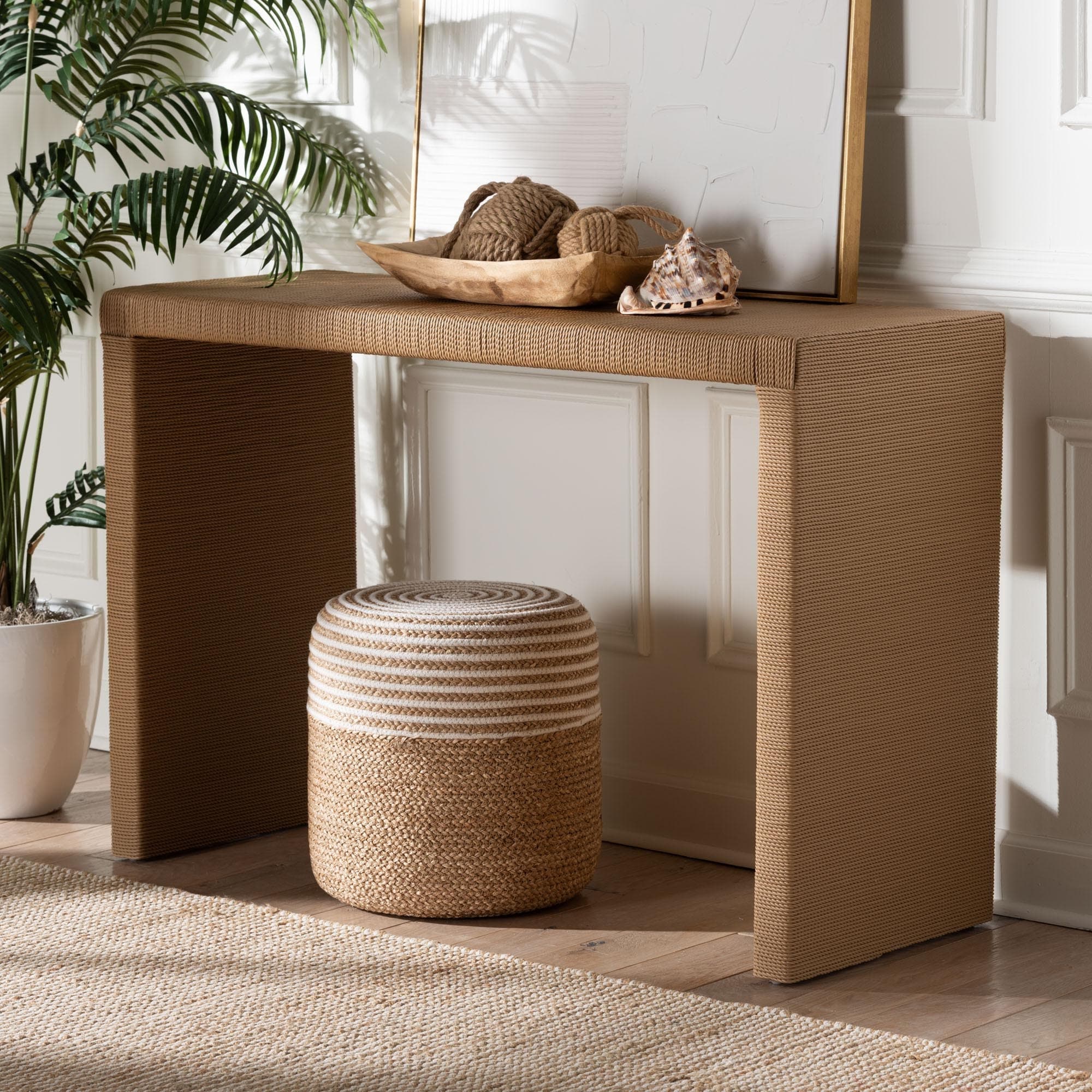 Salve Woven Seagrass Console Table - Handwoven Wicker Waterfall Accent Table for Living Room, Entryway, or Hallway