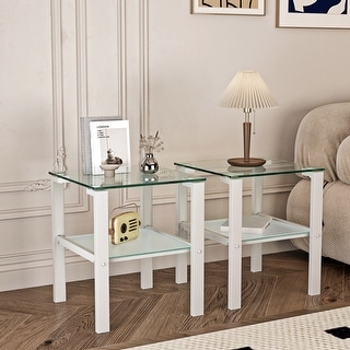 Set of 2, Glass two layer tea table, small round table, bedroom corner ...