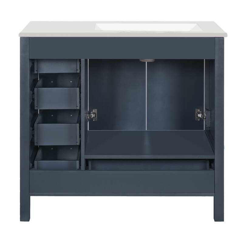 36" Blue Bathroom Vanity with Ceramic Sink Combo, Abundant Storage Cabinet -2 Soft close doors and 5 drawers