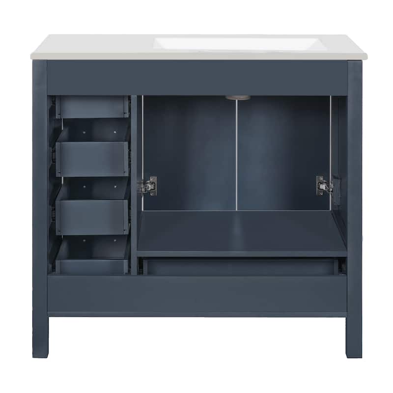 Bathroom Vanity with Sink, Freestanding Wooden Bathroom Cabinet, Storage Cabinet with 2 Soft-Close Doors & 5 Drawers