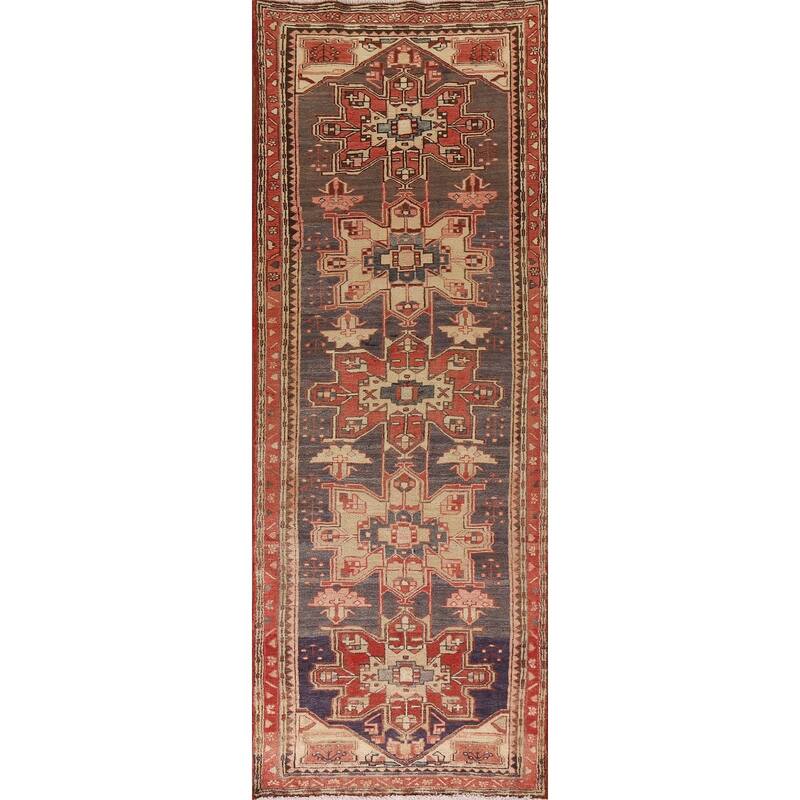 Geometric Ardebil Persian Vintage Runner Rug Hand-knotted Wool Carpet - 3'2"x 10'6"