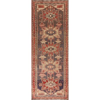 Geometric Ardebil Persian Vintage Runner Rug Hand-knotted Wool Carpet - 3'2"x 10'6"