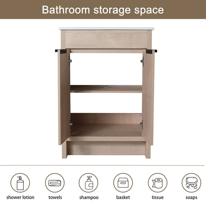 Malwee 24"/30"/36" FreeStanding Bathroom Vanity, Floor Stand Bathroom Vanity with Sink,Soft Close Door and Adjustable shelf