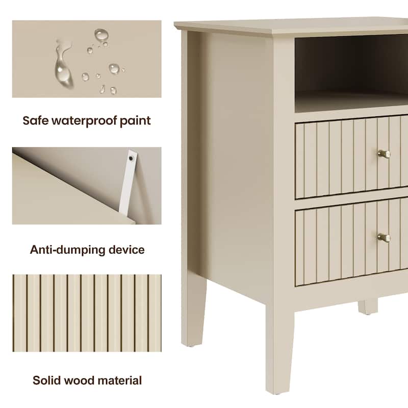 Modern Fluted Nightstand with 2 Drawers