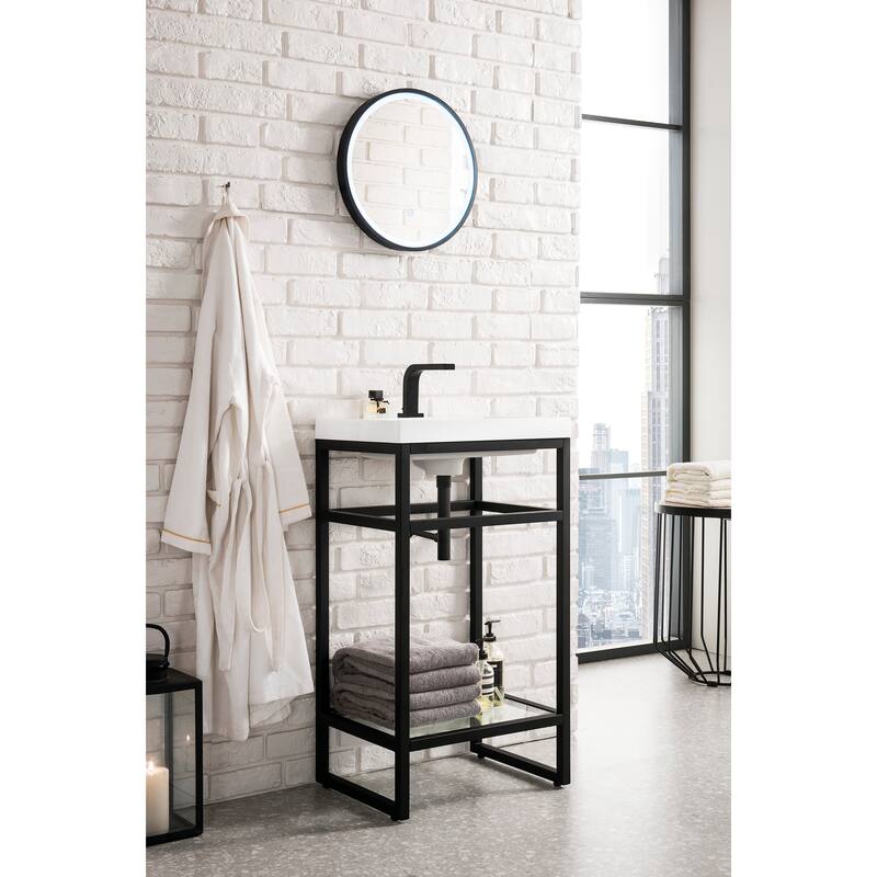 James Martin Vanities Boston 20" Stainless Steel Sink Console, Matte Black w/ White Glossy Composite Stone Top