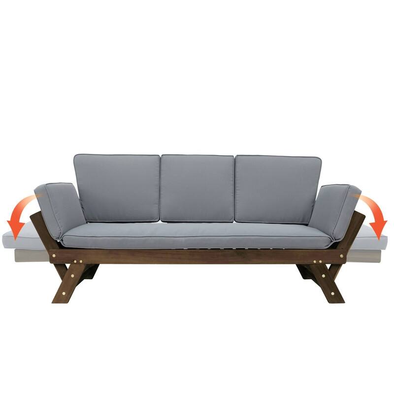Adjustable Outdoor Daybed: Stylish Wooden Chaise Lounge With Plush Cushions, Optimized For Small-Space Relaxation