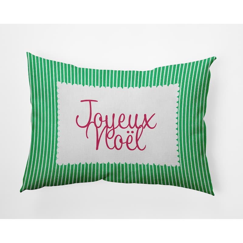 Joyeux Noel Ticking Christmas Indoor/Outdoor Throw Pillow - 14" x 20" - Bright Green