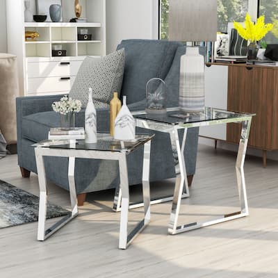 Morfell Contemporary 20-inch Glass Top 2-Piece Nesting Tables Set by Furniture of America