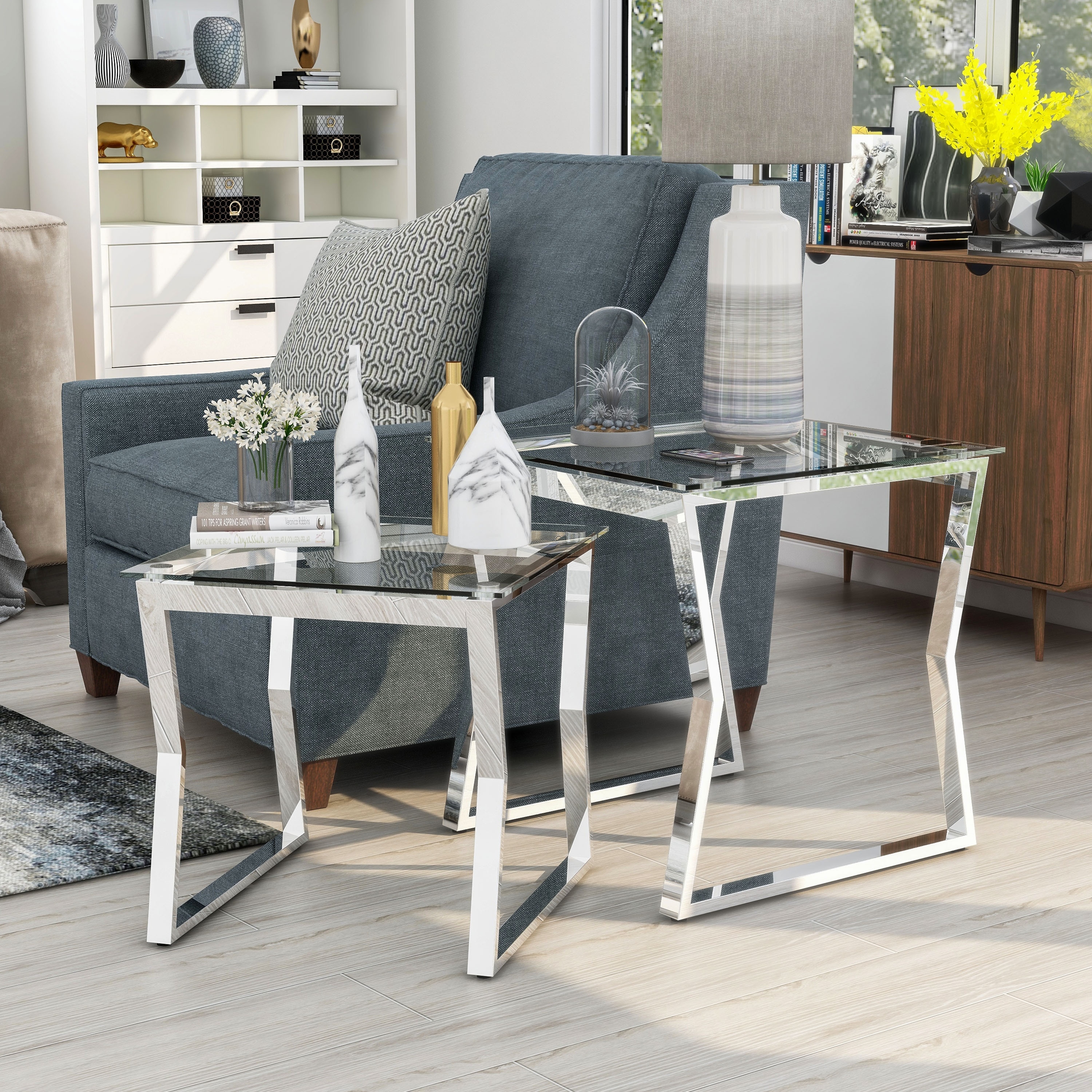 Furniture of America Morfell Contemporary 20-inch Glass Top 2-Piece Nesting Tables Set