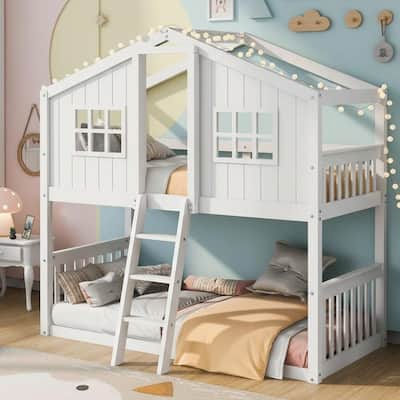 Twin-Over-Twin Wooden Bunk Bed with Storybook House Frame by Harper&Bright Designs