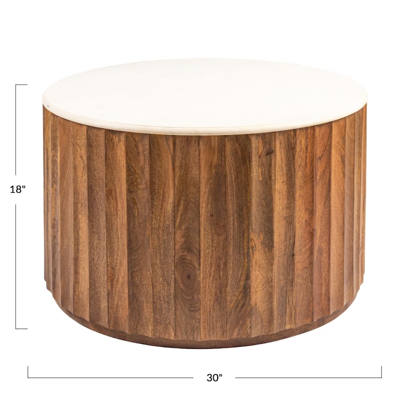 Luca Mango Wood Fluted Coffee Table with Marble Top