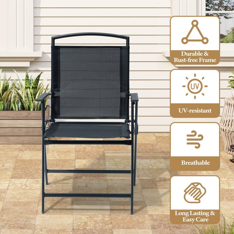 9-Piece Outdoor Dining Set Patio Dining Table with Umbrella Hole and Folding Chairs