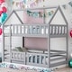 preview thumbnail 1 of 8, Twin over Twin House Bunk Bed with Fence and Door, Gray Gray - Twin