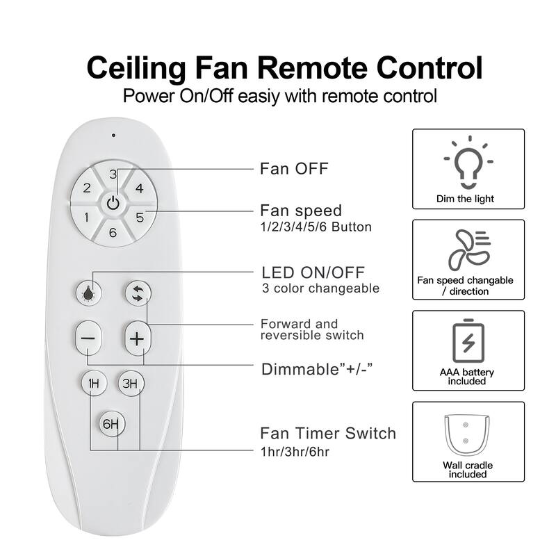 30" Modern White/Black Kid's Timing Ceiling Fan with Dimmable LED and Remote for Small Children Room