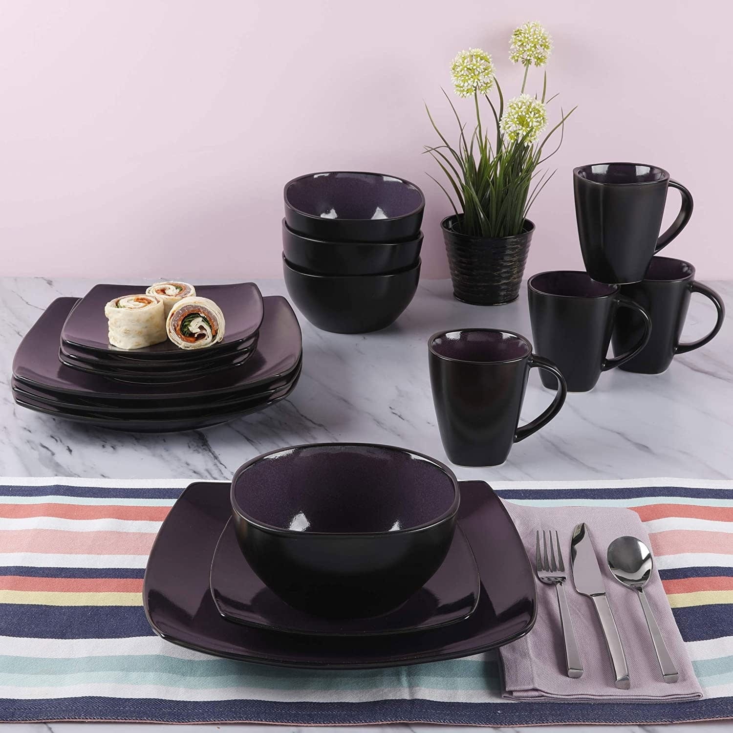 Square 16 Piece Dinnerware Set Green
